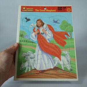 Vintage Malco Bright Star Serie The Good Shepherd Frame-Tray Puzzle 47-115 Jesus